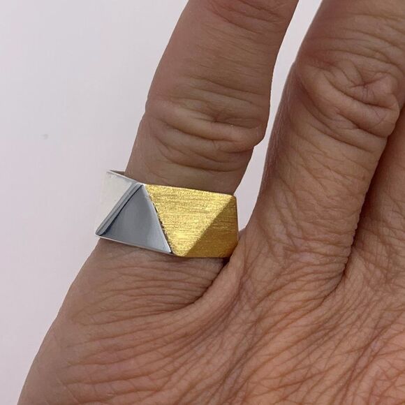 Ring, solid 925 sterling silver, 22 karat gold vermeil, new, adjustable - Picture 10 of 13